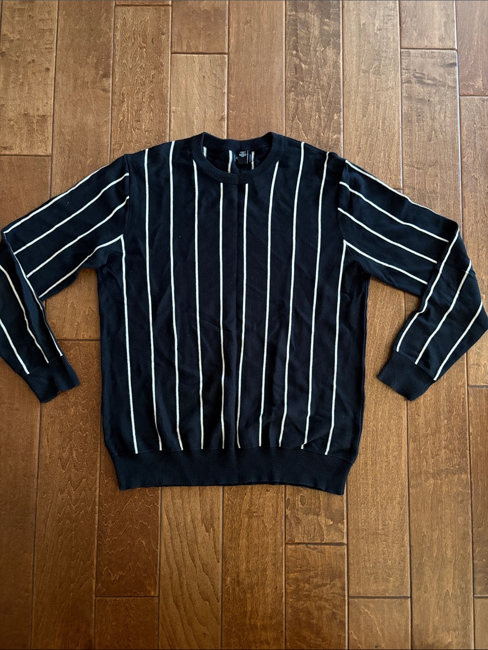 Fashion Nova Black Crewneck Sweater with White Pinstripes